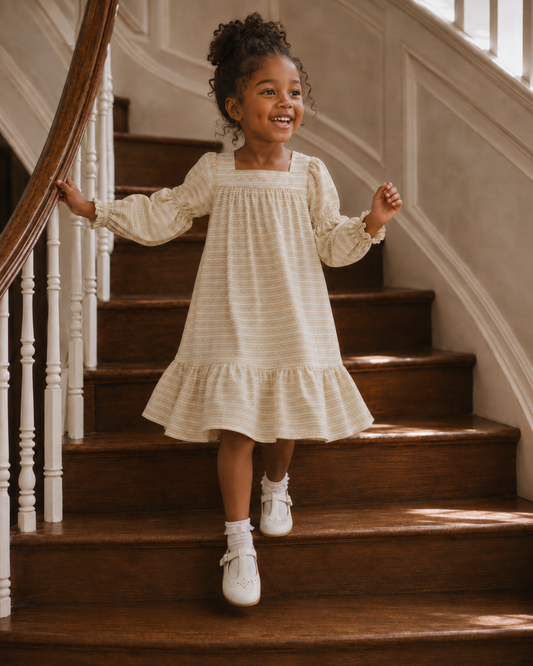 Fiona Dress in Blush Vine Stripe
