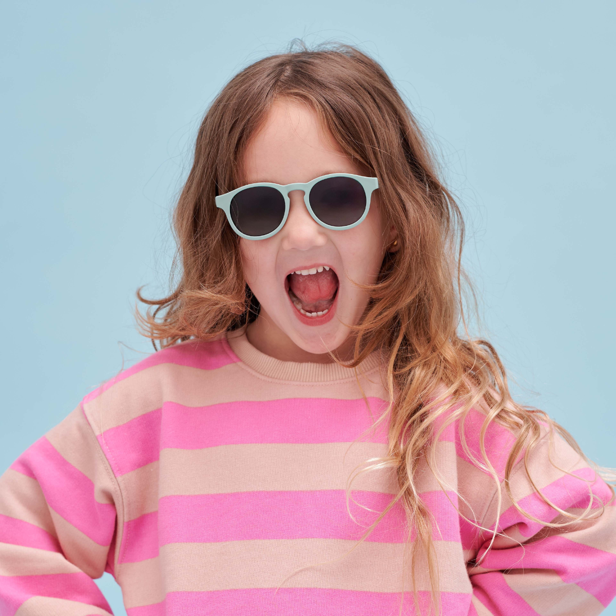 Baby Blue Keyhole Sunglasses with Amber Lenses