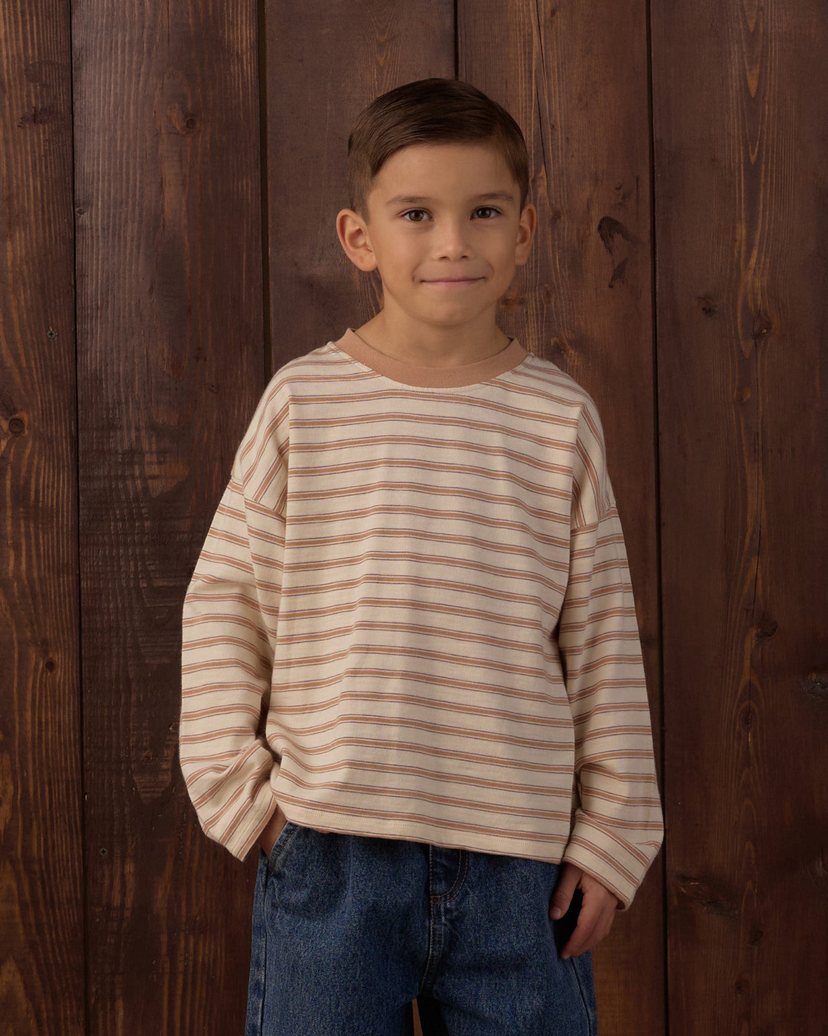 Camden Long Sleeve Tee, Fawn Stripe lifestyle