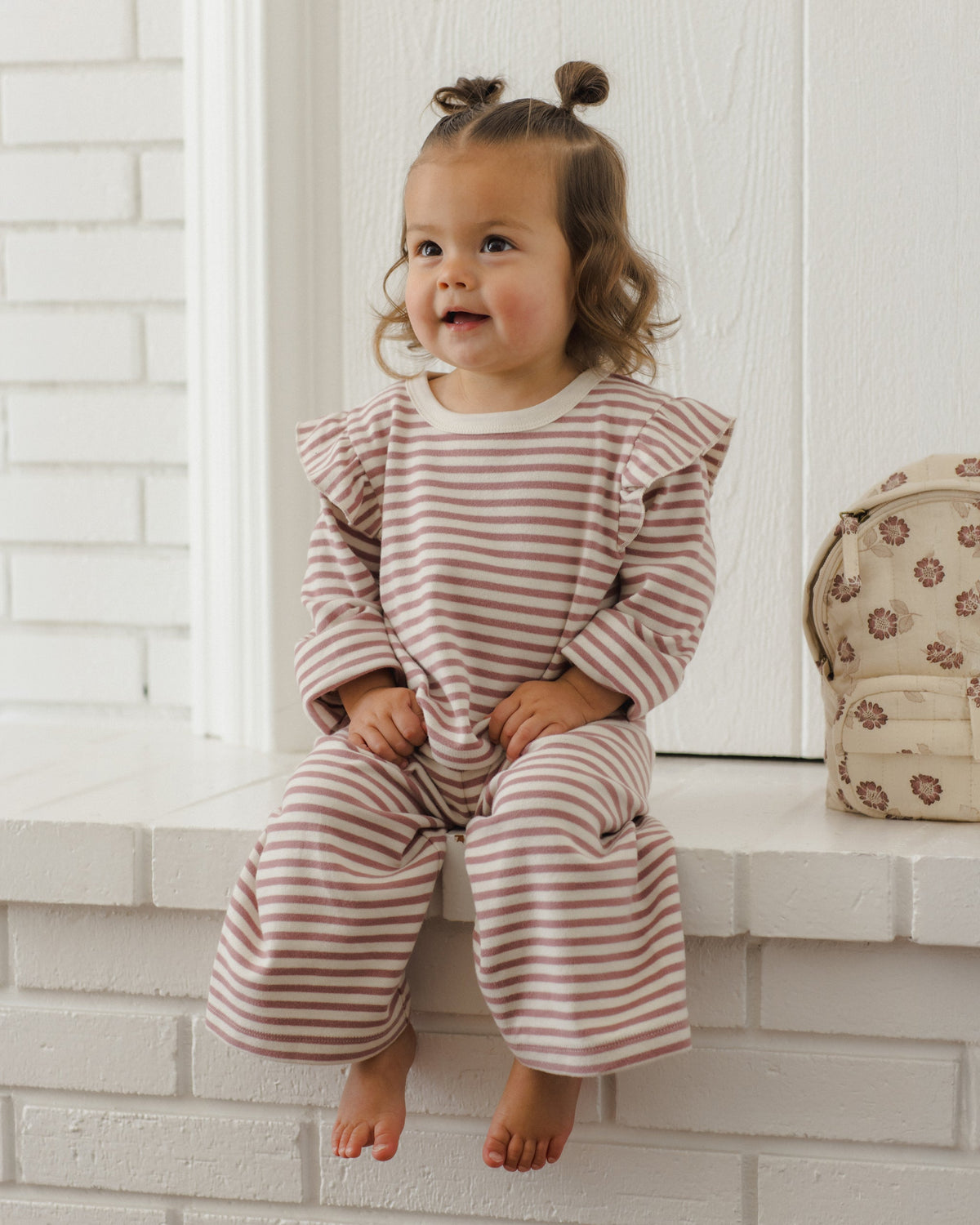 Ruffle Cozy Set, Mulberry Stripe lifestyle