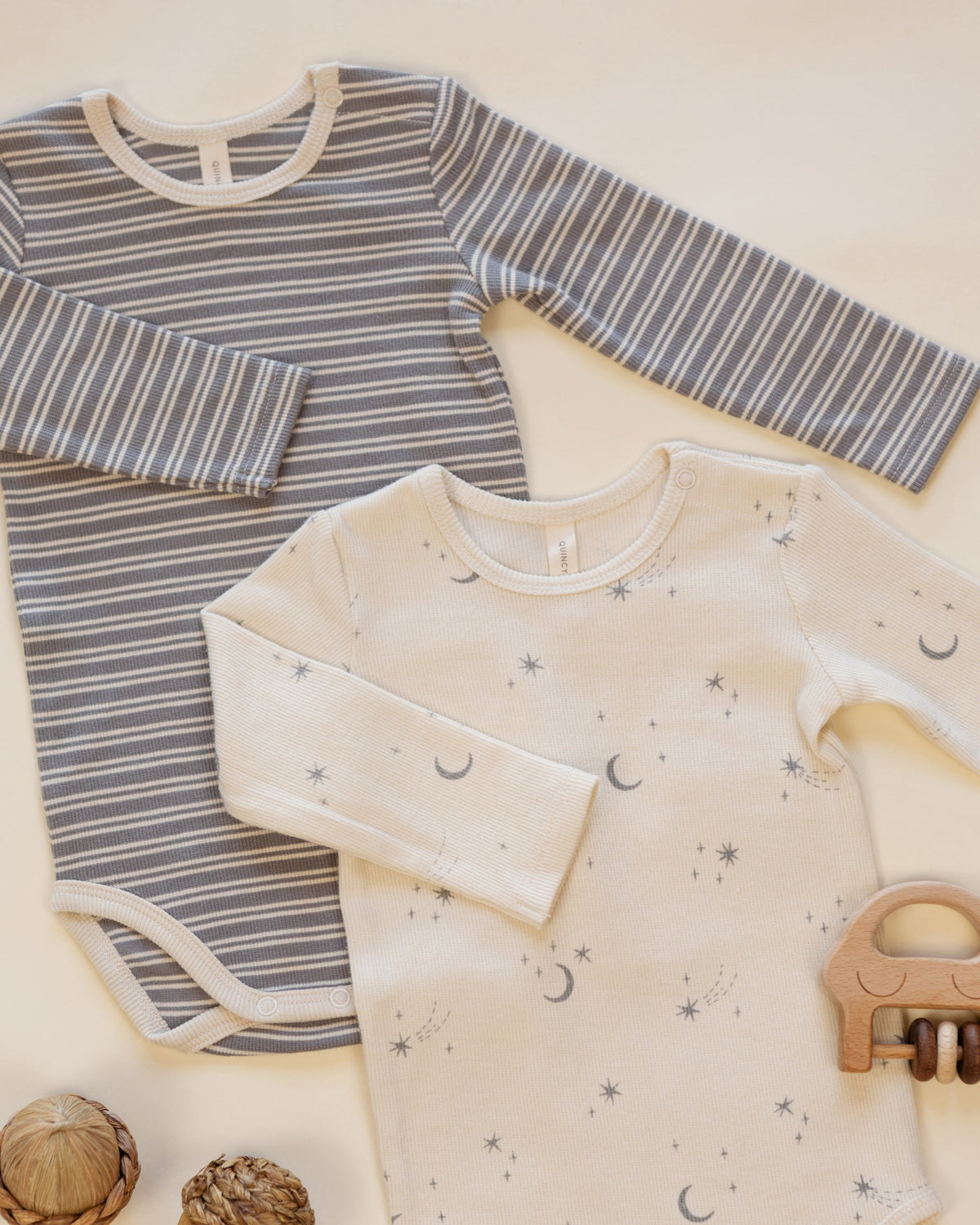 Ribbed Bodysuit 2 Pack, Slate Micro Stripe flat lay