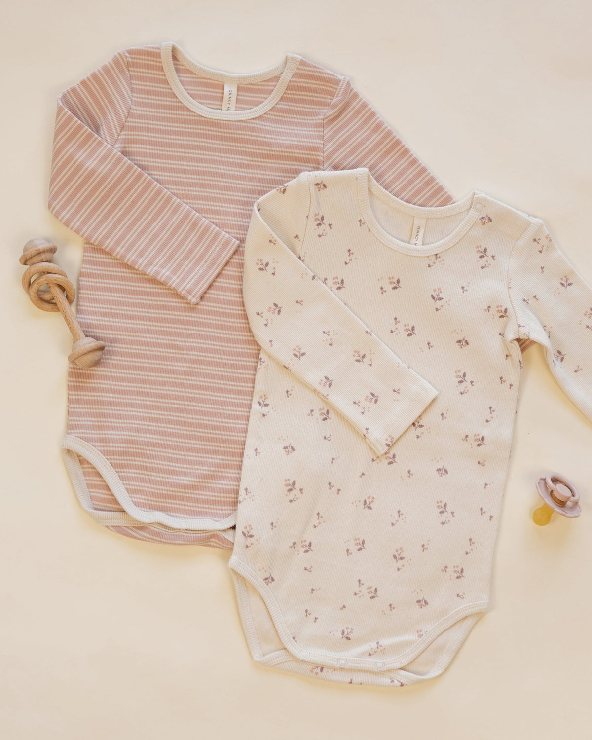 Ribbed Bodysuit 2 Pack, Dusty Rose Micro Stripe flat lay