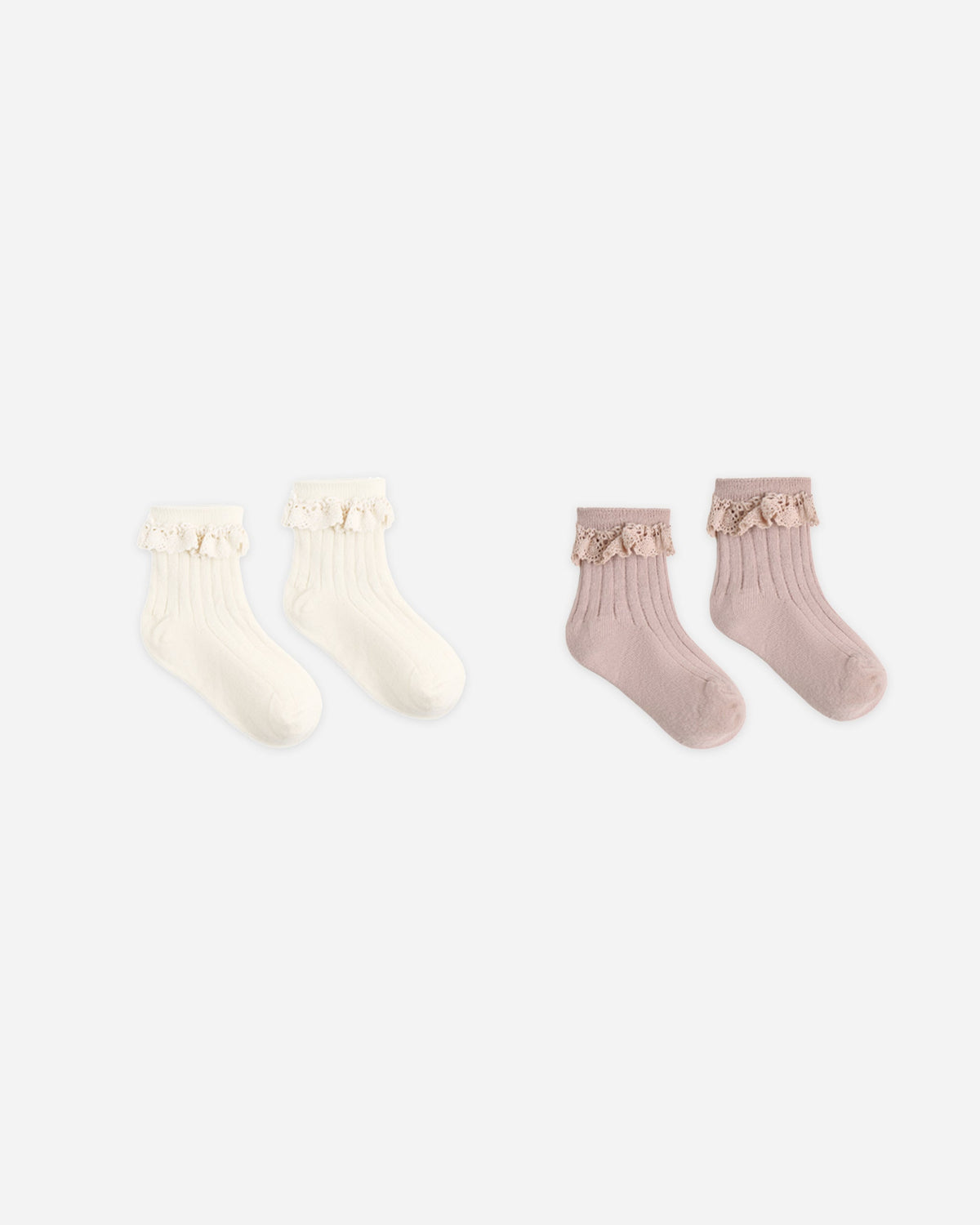 Lace Trim Socks, 2-Pack, Rosewood & Natural